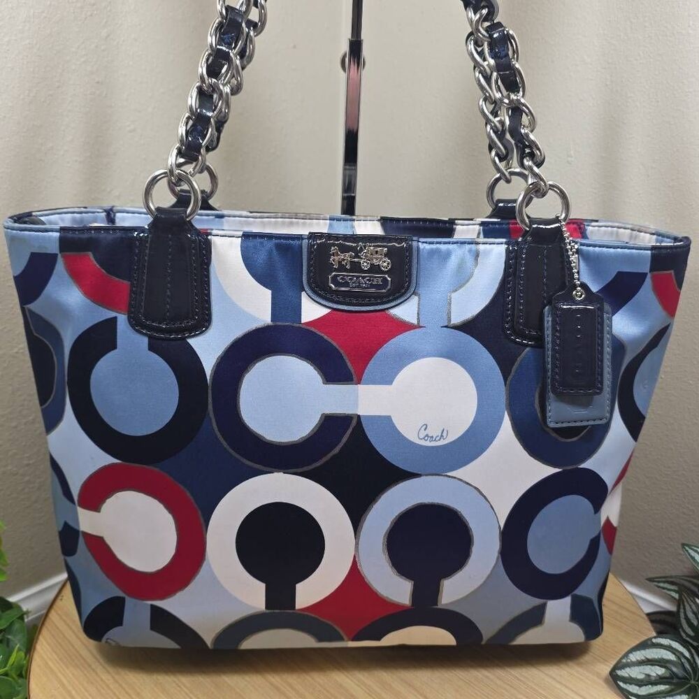 Coach Madison Op Art Chain Metallic Sateen Tote & Matching Zip Wallet Style 2123 - Picture 3 of 16